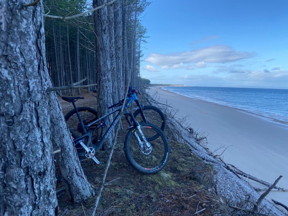 Wetsuit hanger and coastal cycling trail near Hopeman.